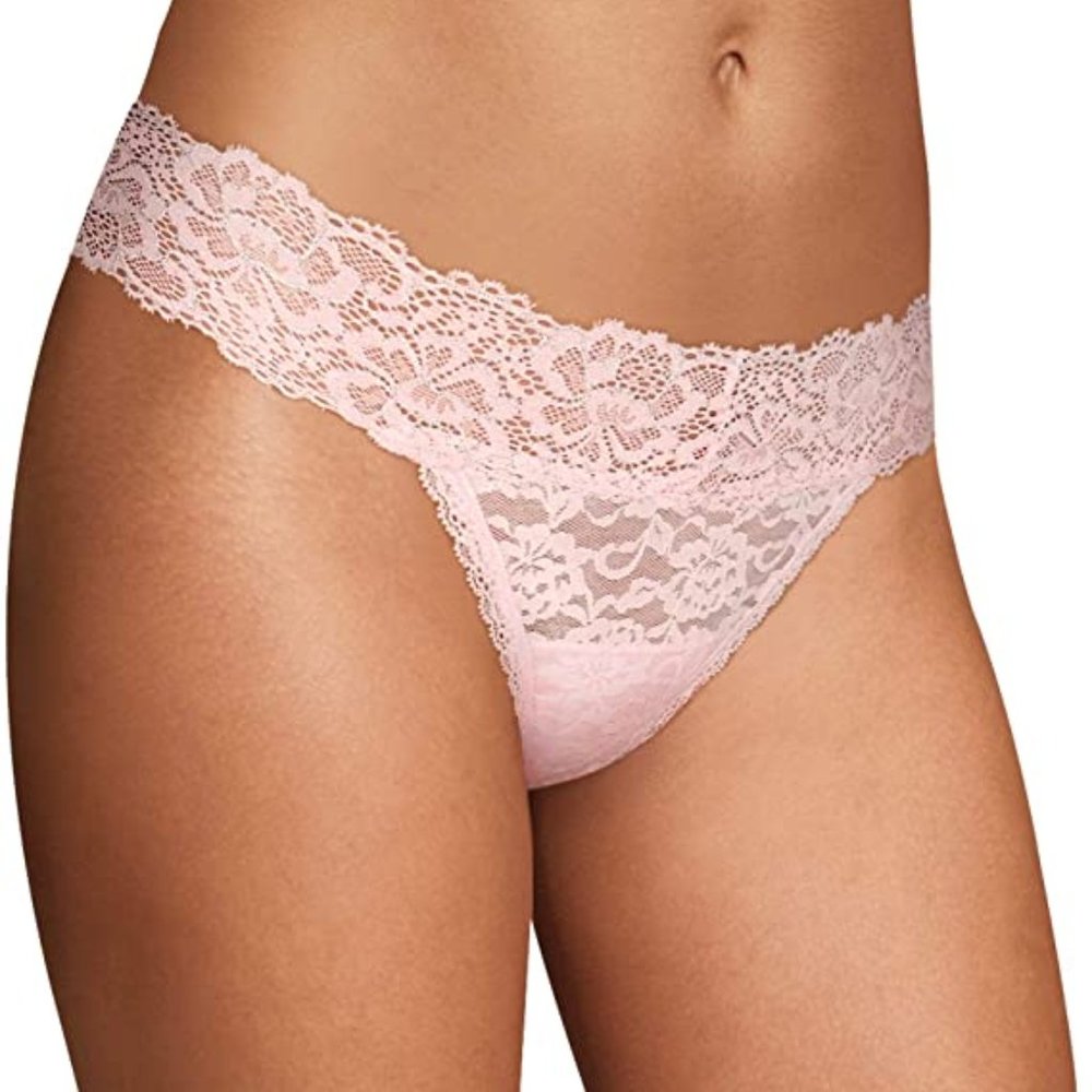 Maidenform NWT Ballerina Slipper Metallic Allover Lace Thong Panty DMESLT $12